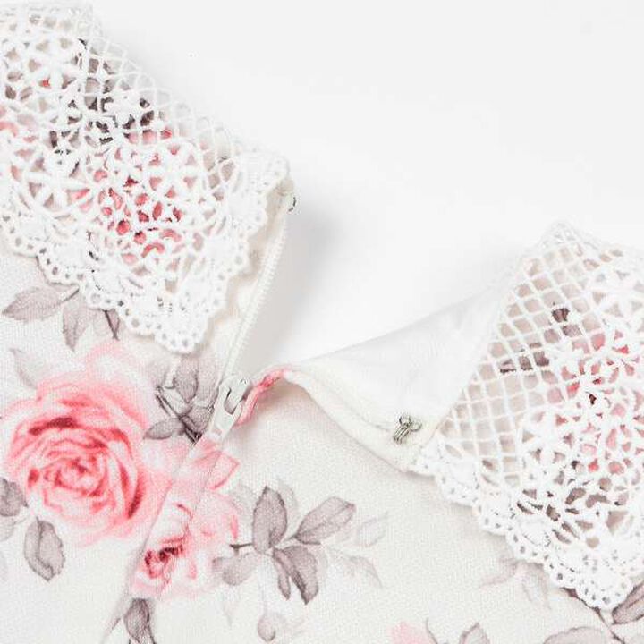 Lace Collar Floral Dress & Jacket Set,Pearl white, medium image number 4