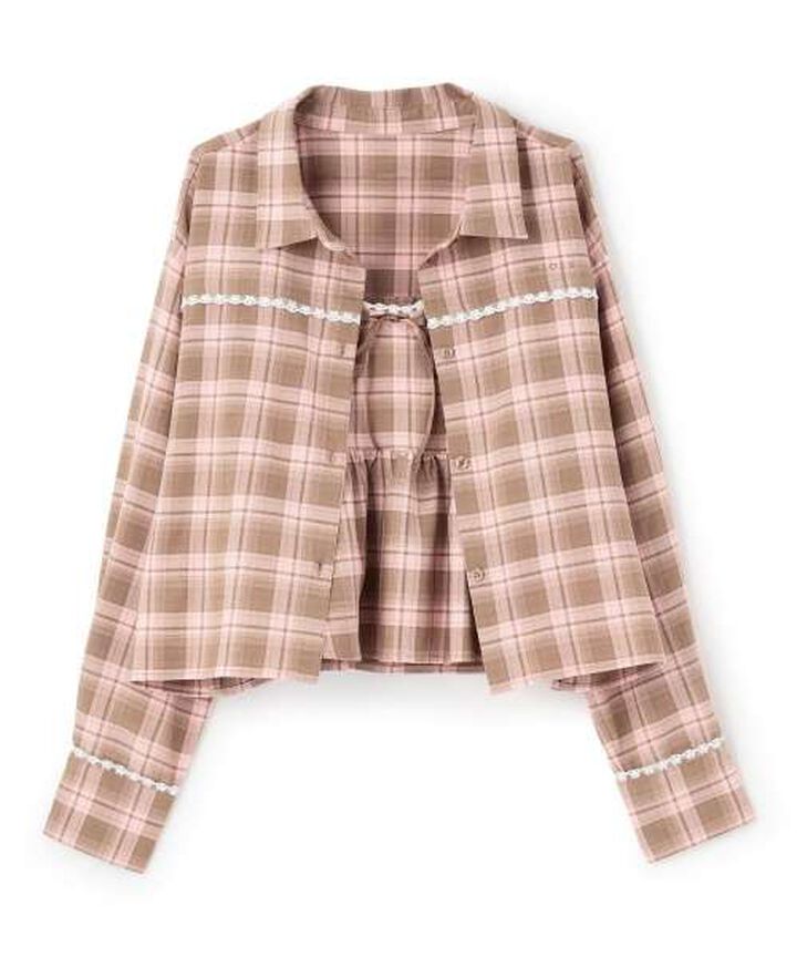 Checkered Shirt & Bustier Set,Pink, medium image number 7