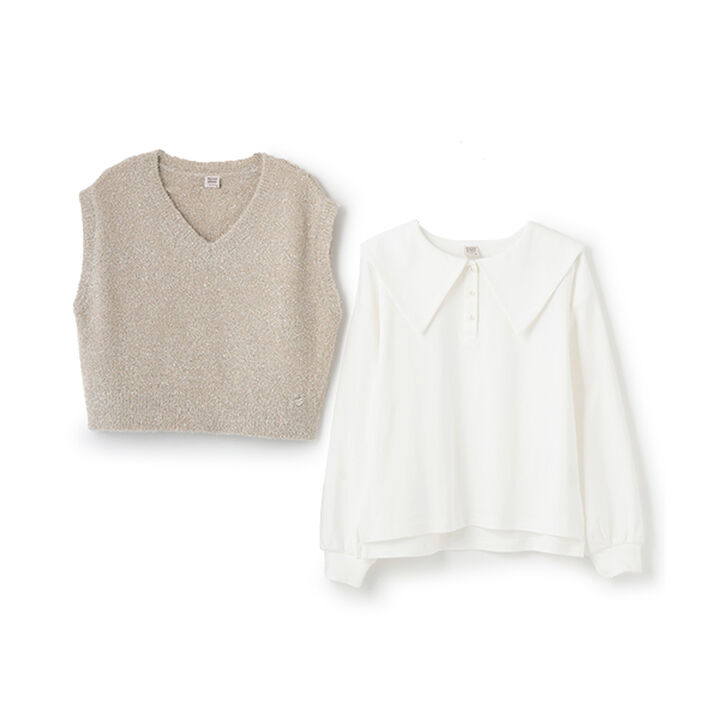 Shaggy Vest & Sailor Long-Sleeve T-Shirt Set,Sax blue, medium image number 3
