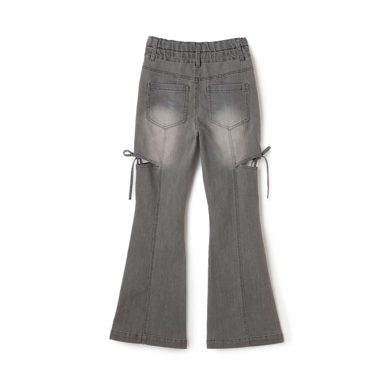 Stretch Slit Ribbon Flare Denim Pants,Gray, large image number 6