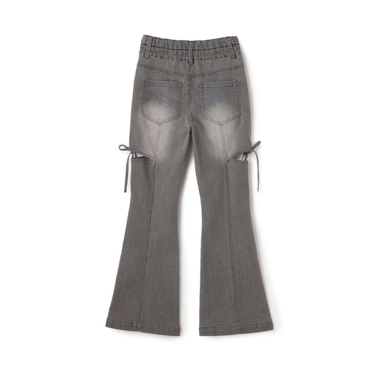 Stretch Slit Ribbon Flare Denim Pants,Gray, medium image number 6