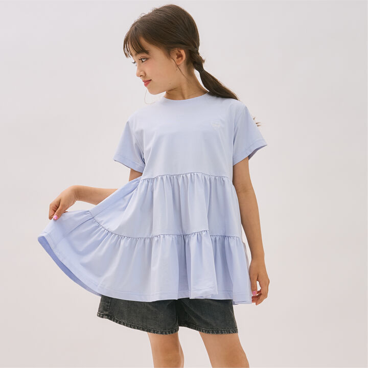 [DailyMe] Short-Sleeve Tiered Tunic with Heat Shielding, Quick-Dry & Antibacterial,Sax blue, medium image number 1