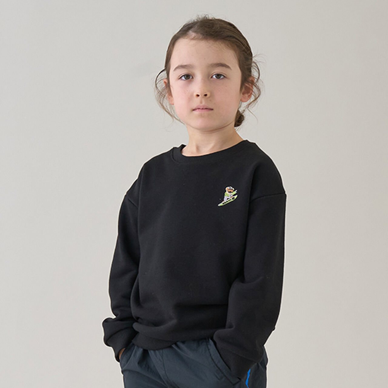 Fleece Pullover with Single-Point Embroidery,Black, large image number 0