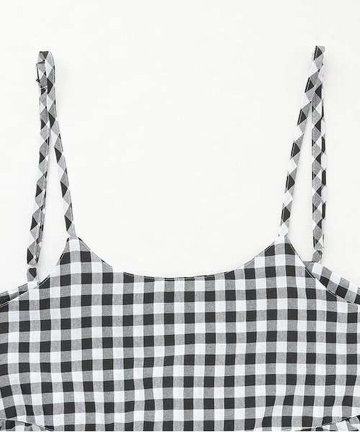 Gingham Check Camisole One-Piece Dress [Korean Fashion],Black, medium image number 8