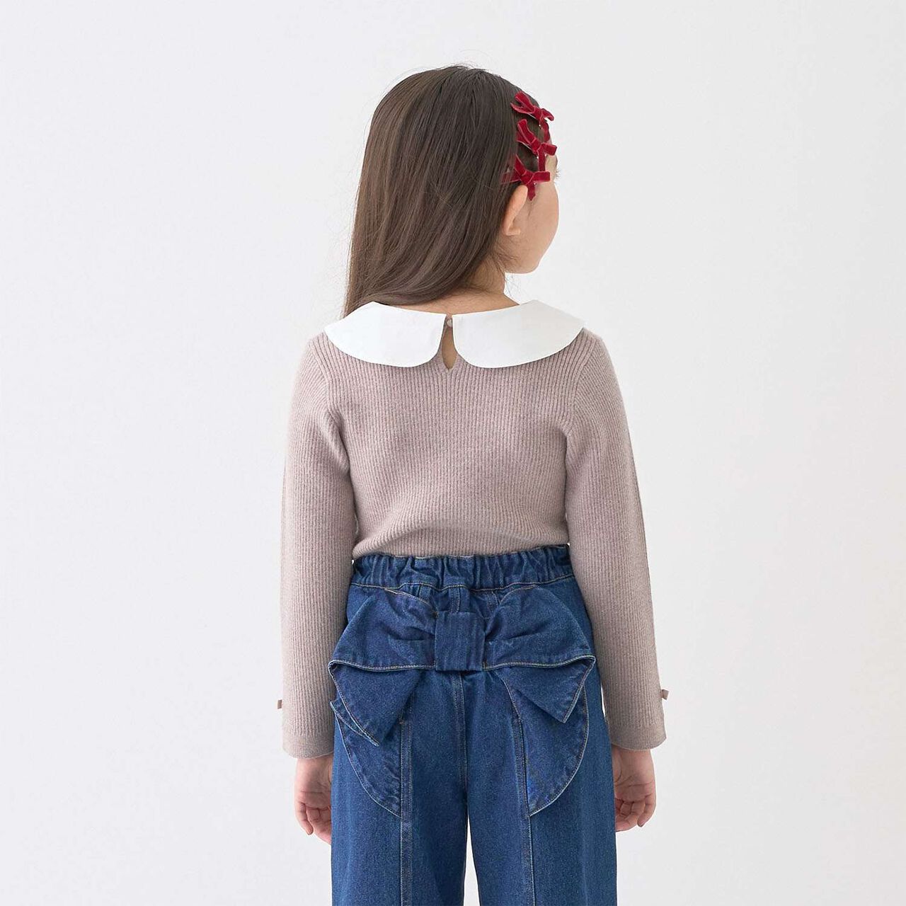[Machine Washable] Ribbed Knit with Collar,Striped, large image number 3