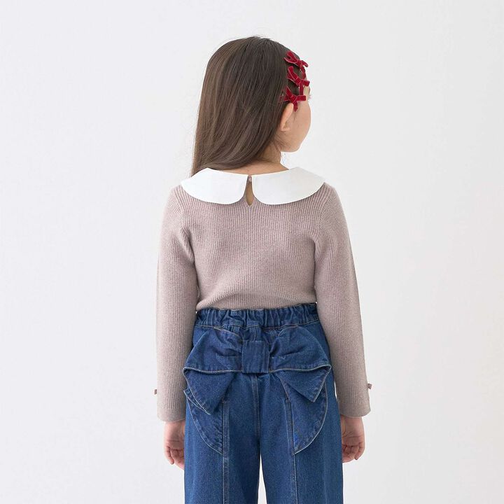 [Machine Washable] Ribbed Knit with Collar,Striped, medium image number 3
