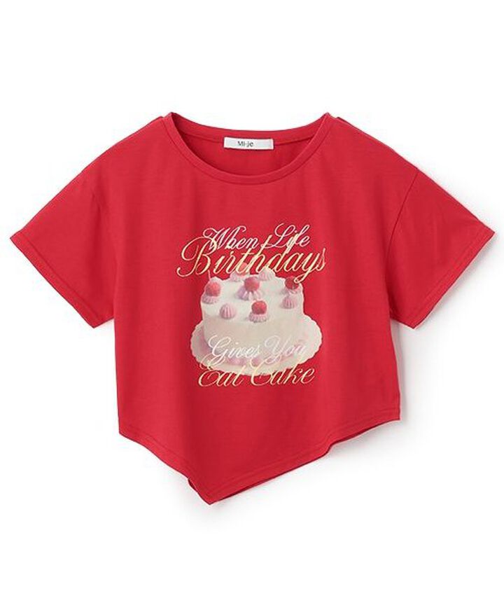 Cake Motif Short Sleeve T-Shirt,Red, medium image number 3