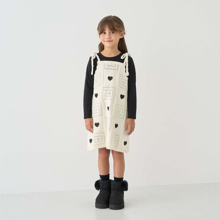 [Machine Washable] Black Crochet-Style Knit Docking One-Piece Dress,Black, medium image number 1