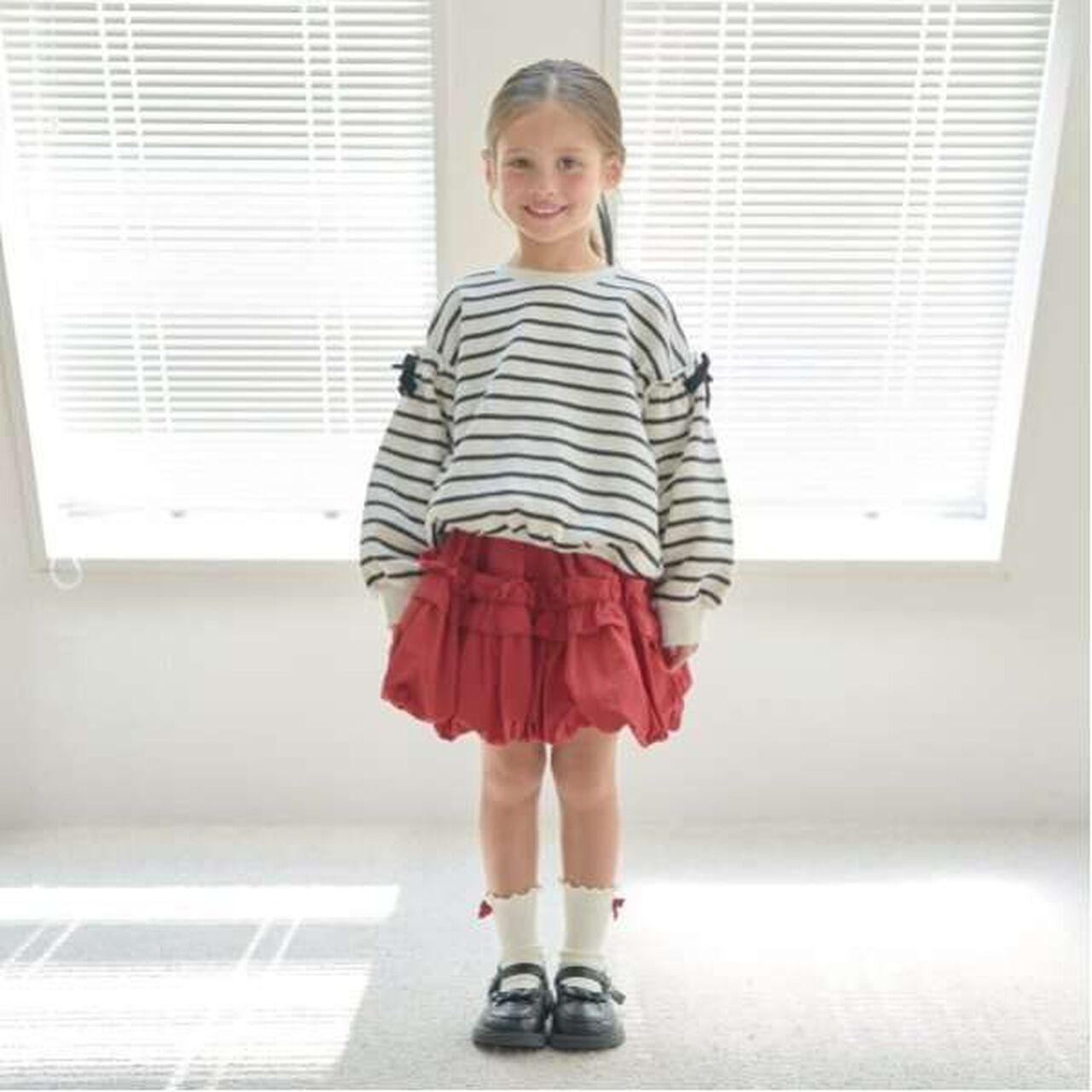 Frilled Balloon Skirt,Deep red, large image number 16