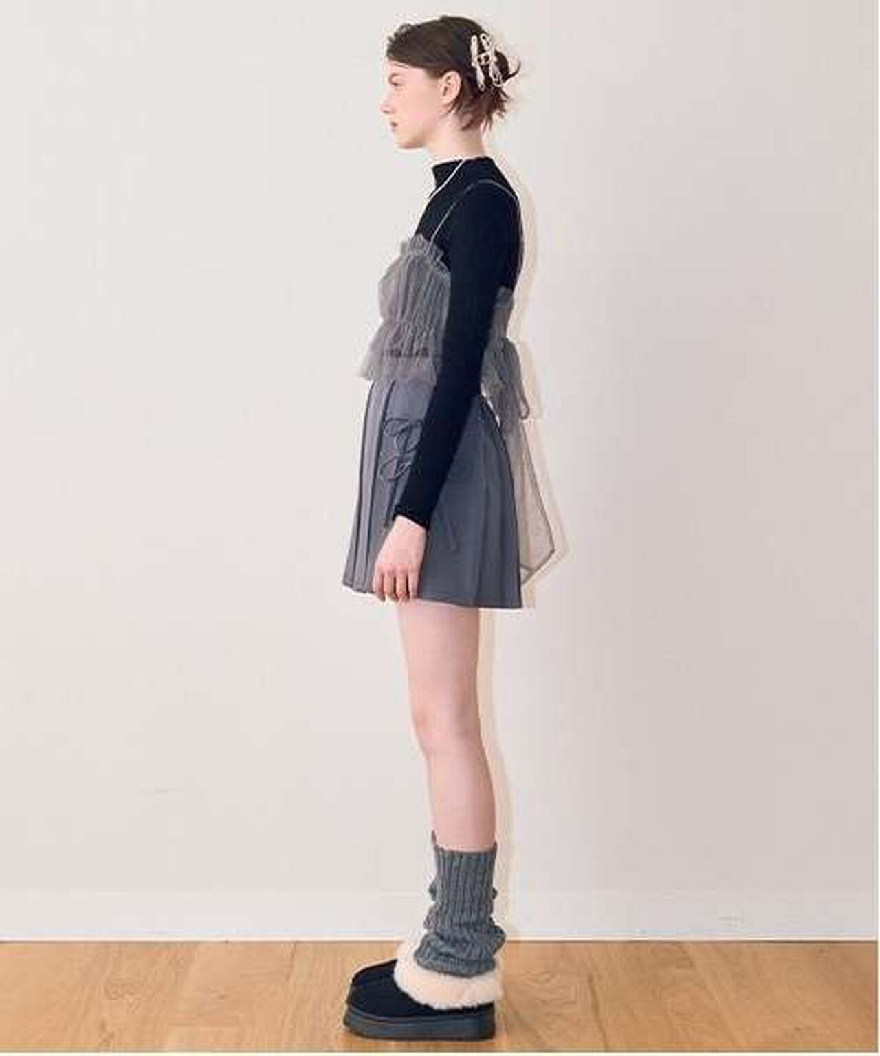 Ribbon Pleated Skirt,Gray, large image number 9