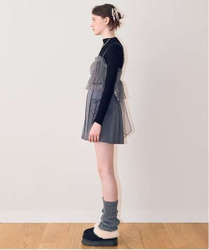 Ribbon Pleated Skirt,Gray, medium image number 9