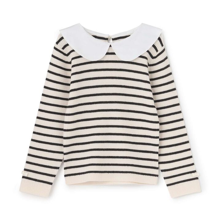 [Machine Washable] Ribbed Knit with Collar,Striped, medium image number 15