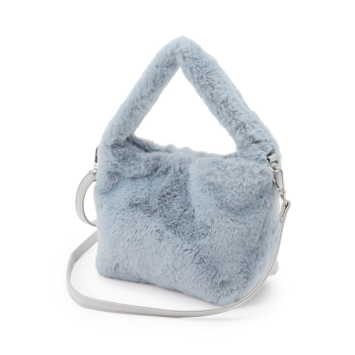 Faux Fur Mini Shoulder Bag with Pearls,Light gray, medium image number 4