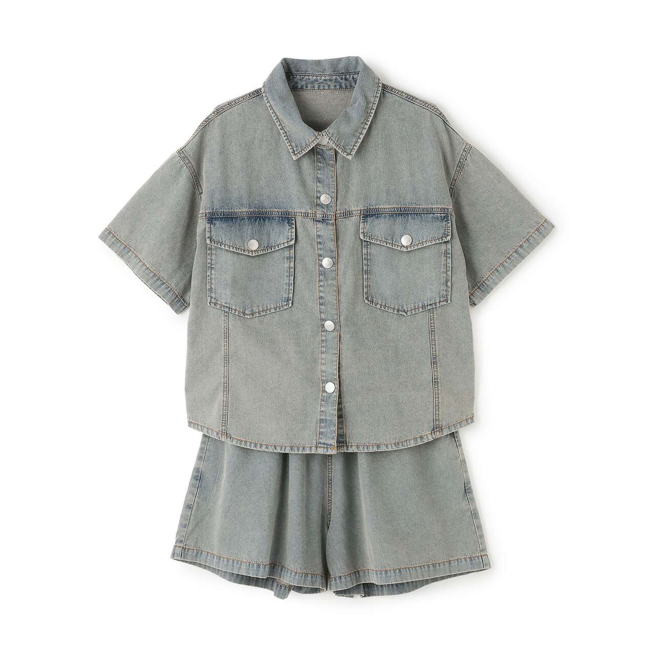 [LTXC/Cool Touch] Denim Shirt Outfit Set,Navy, large image number 7
