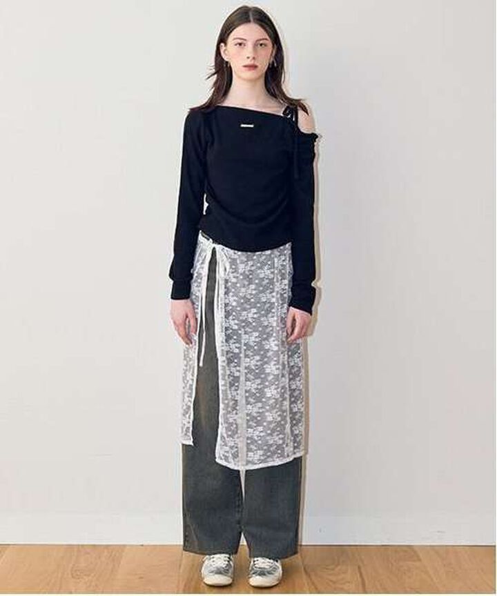 One-Shoulder Ribbon Tereko,Black, medium image number 14