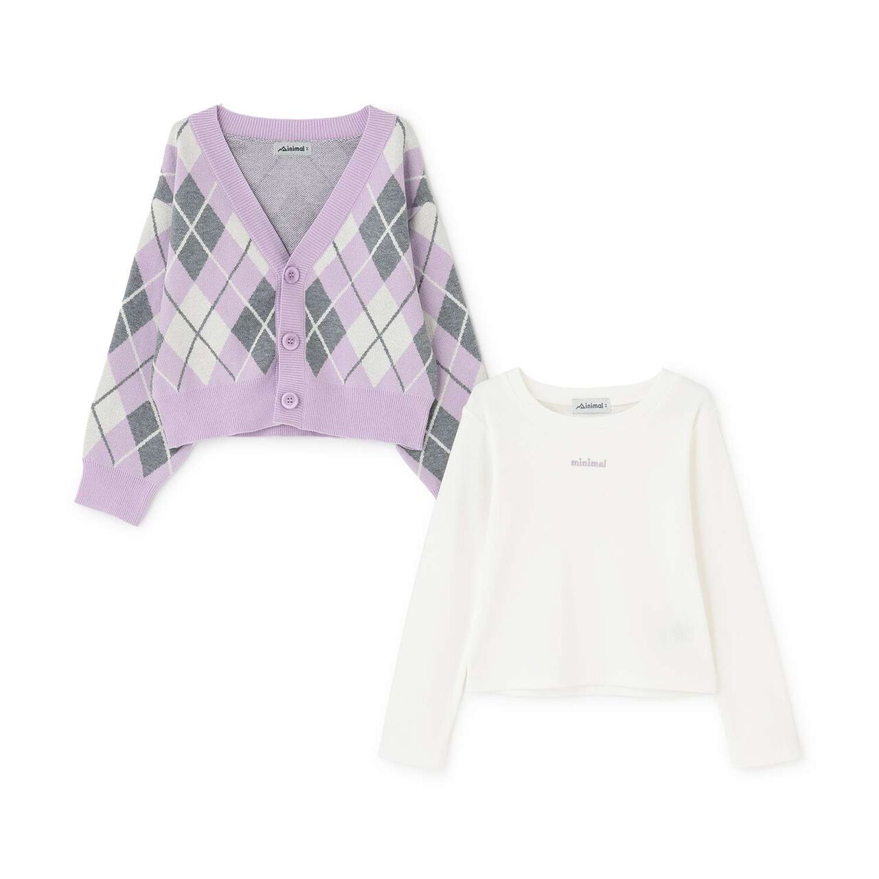 [Machine Washable] Argyle Cardigan with Inner Top,Lavender, large image number 2