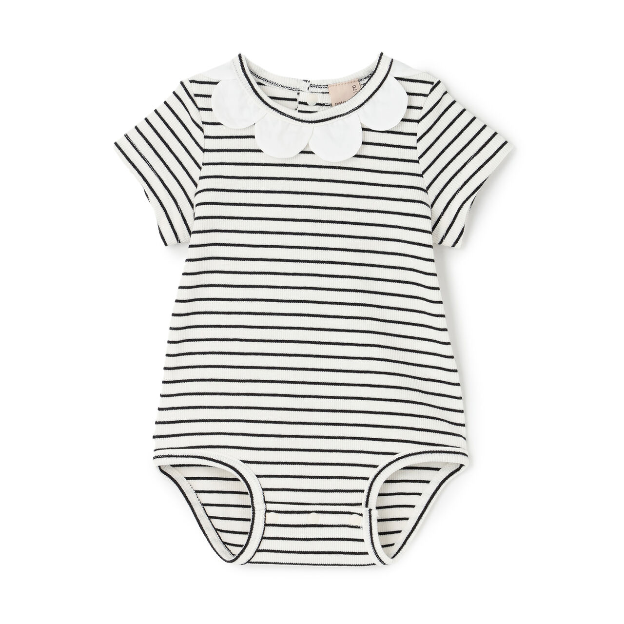 Short-Sleeve Scallop Trim Romper,Black, large image number 0