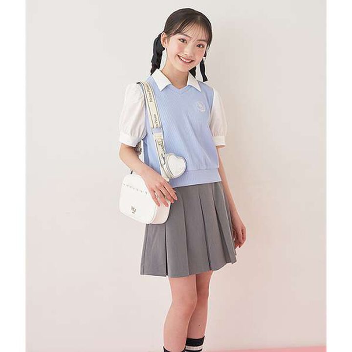 Pleated Skirt with Heart Buckle Belt (with Spats),Beige, medium image number 10