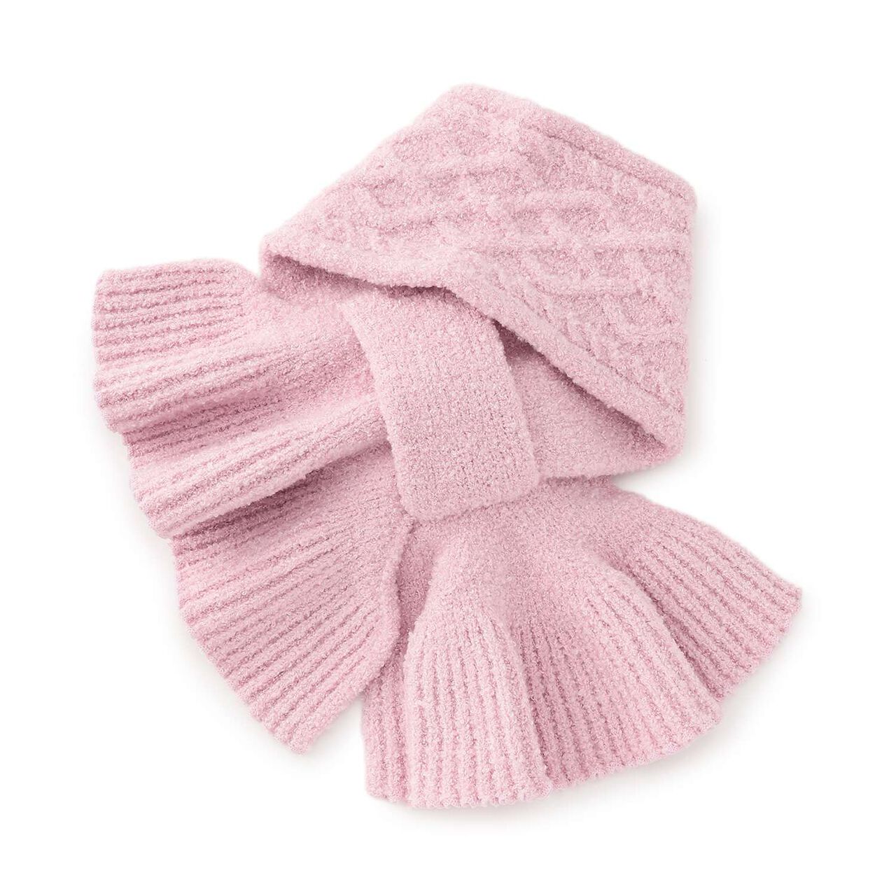 Marshmallow Knit Scarf with Boa Rabbit Mascot,Off white, large image number 1