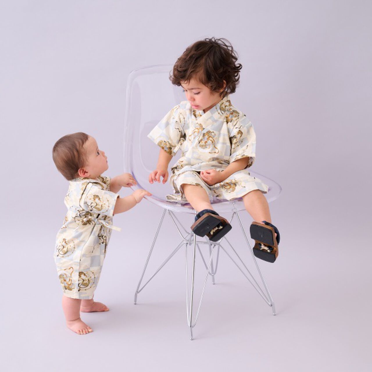 Jinbei All-in-One (Checkered Wind God & Thunder God Pattern),Navy, large image number 5