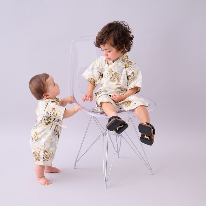 Jinbei All-in-One (Checkered Wind God & Thunder God Pattern),Navy, medium image number 5