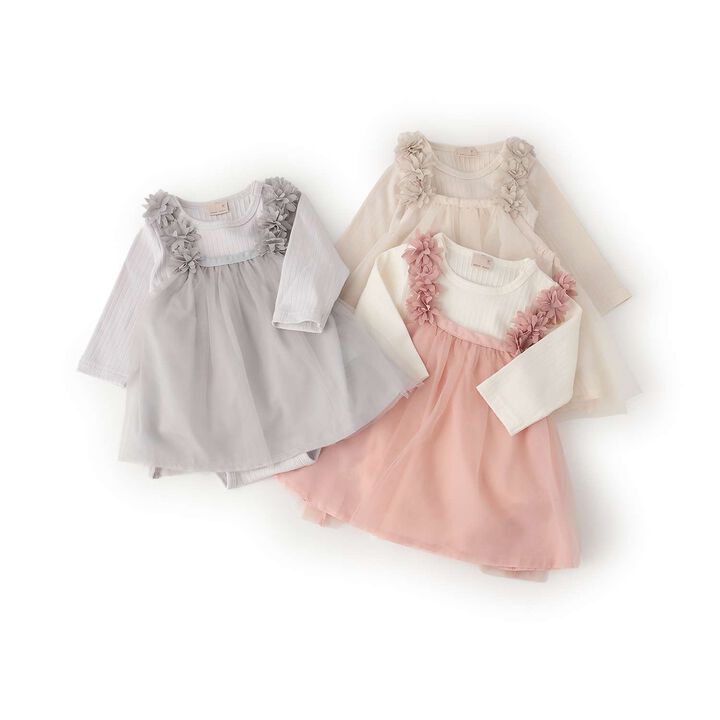 Flower Tulle Long-Sleeve OP Set,Light pink, medium image number 12