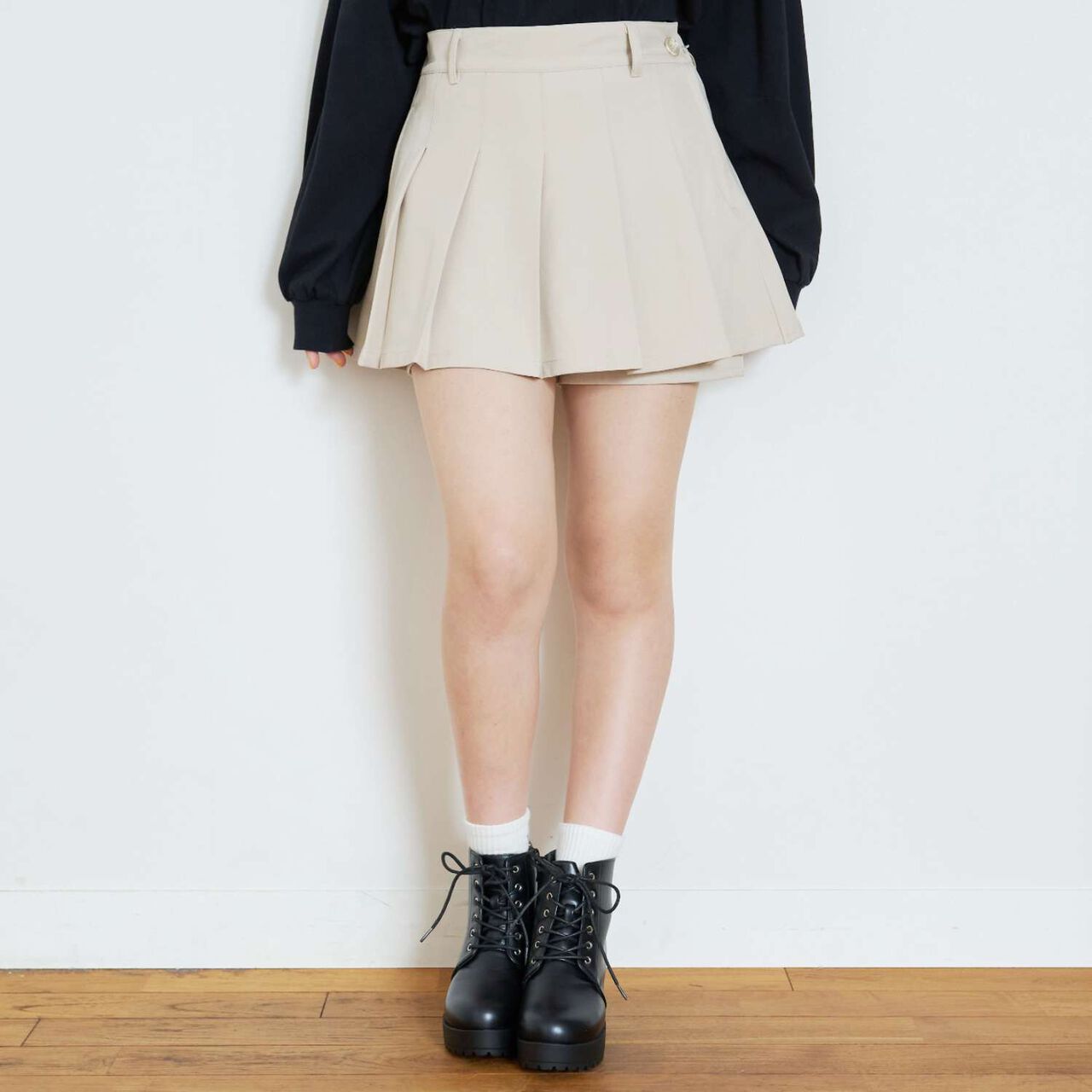 [LTXC] Style Boost Micro Mini Skirt with Shorts,Beige, large image number 1