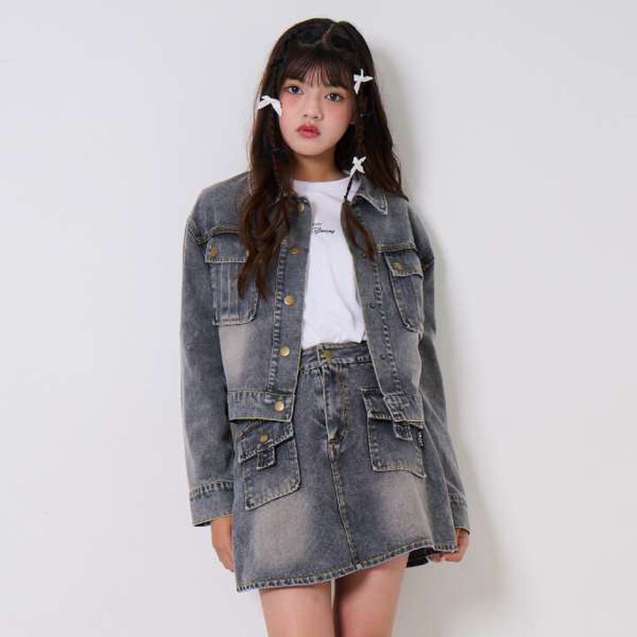 Denim Skirt with Shorts,Gray, medium image number 0