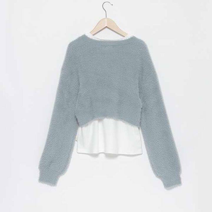 [AMI] Shaggy Cardigan &times; Long Sleeve T-Shirt Set,Light blue, medium image number 1