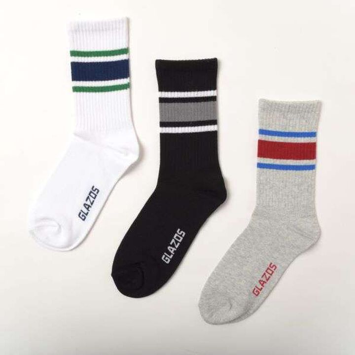[Adult Size Available] Crew Length Line Socks 3-Pair Set,, medium