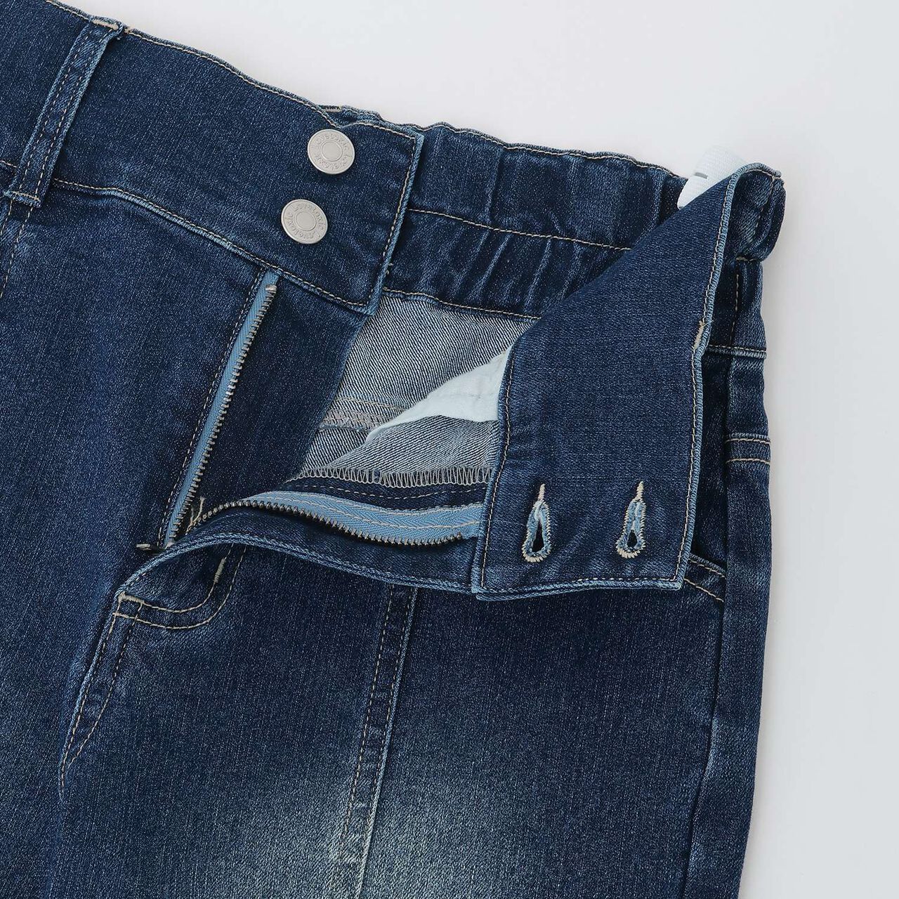 Stretch Style-Up Flare Denim Pants,Sax blue, large image number 16