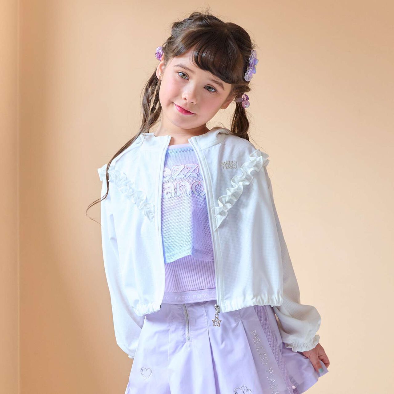 UV Protection Frill Bomber Jacket,Pearl white, large image number 0