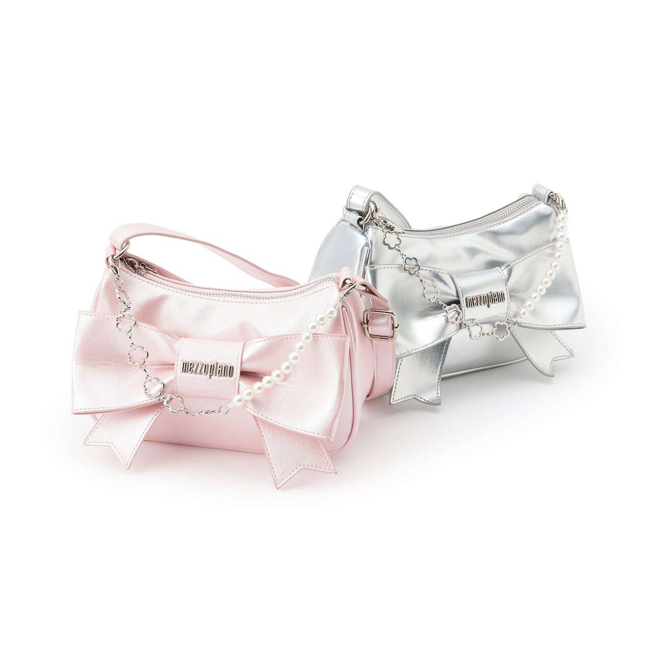 Chain-Decorated Ribbon Shoulder Bag,Light pink, large image number 6