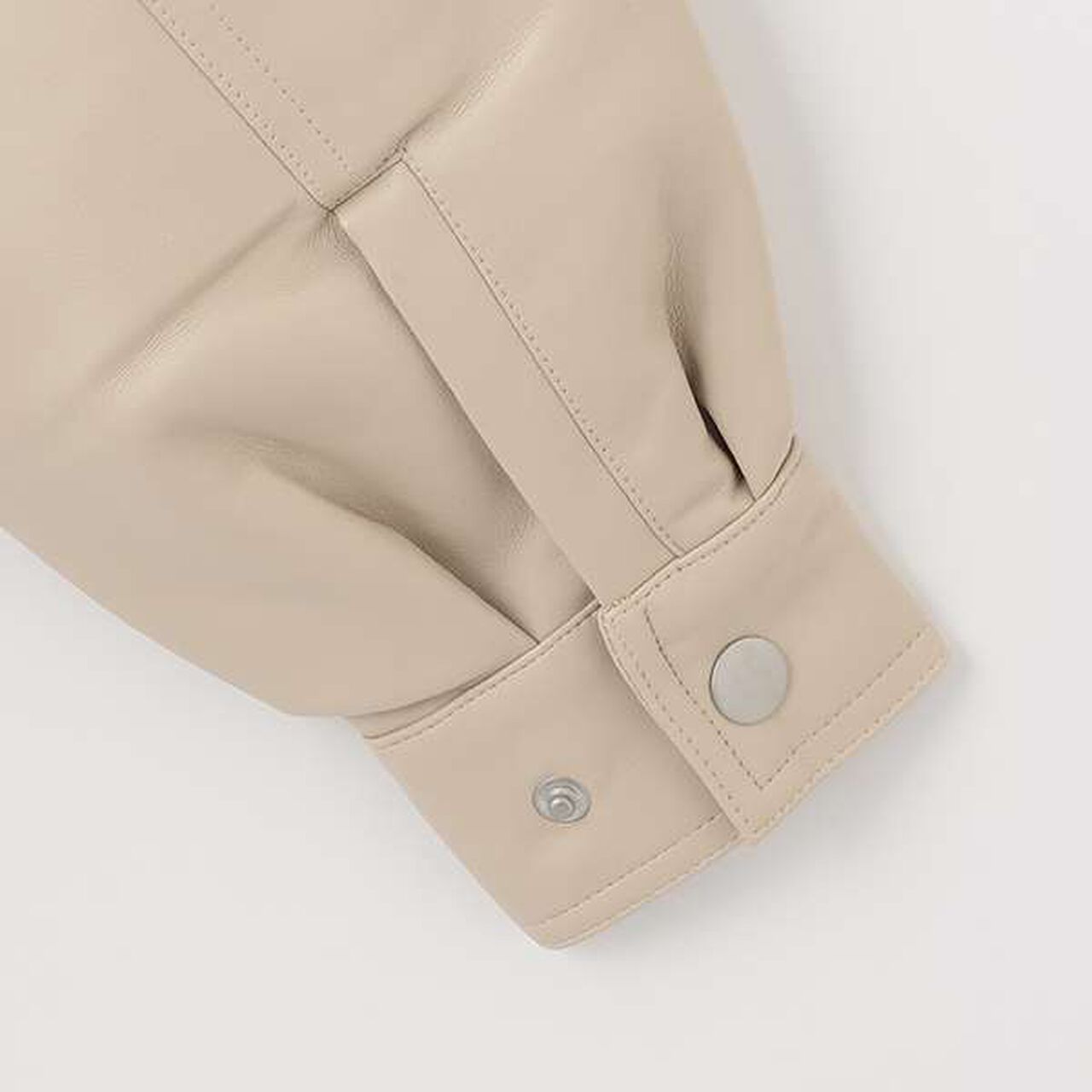 F Leather Short Bomber Jacket,Ivory, large image number 14