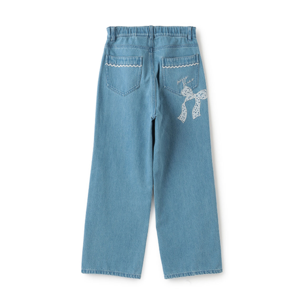 Lace Appliqué Slim Fit Loose Straight Denim Pants,Light blue, large image number 2