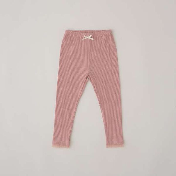 Tulle Frill Hem 3/4 Leggings,Pink, medium image number 0