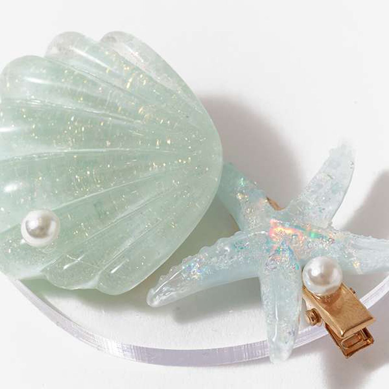 [Restock] Pearl-Accented Sparkling Shell Hair Clip 2-Piece Set,Lemon yellow, large image number 2