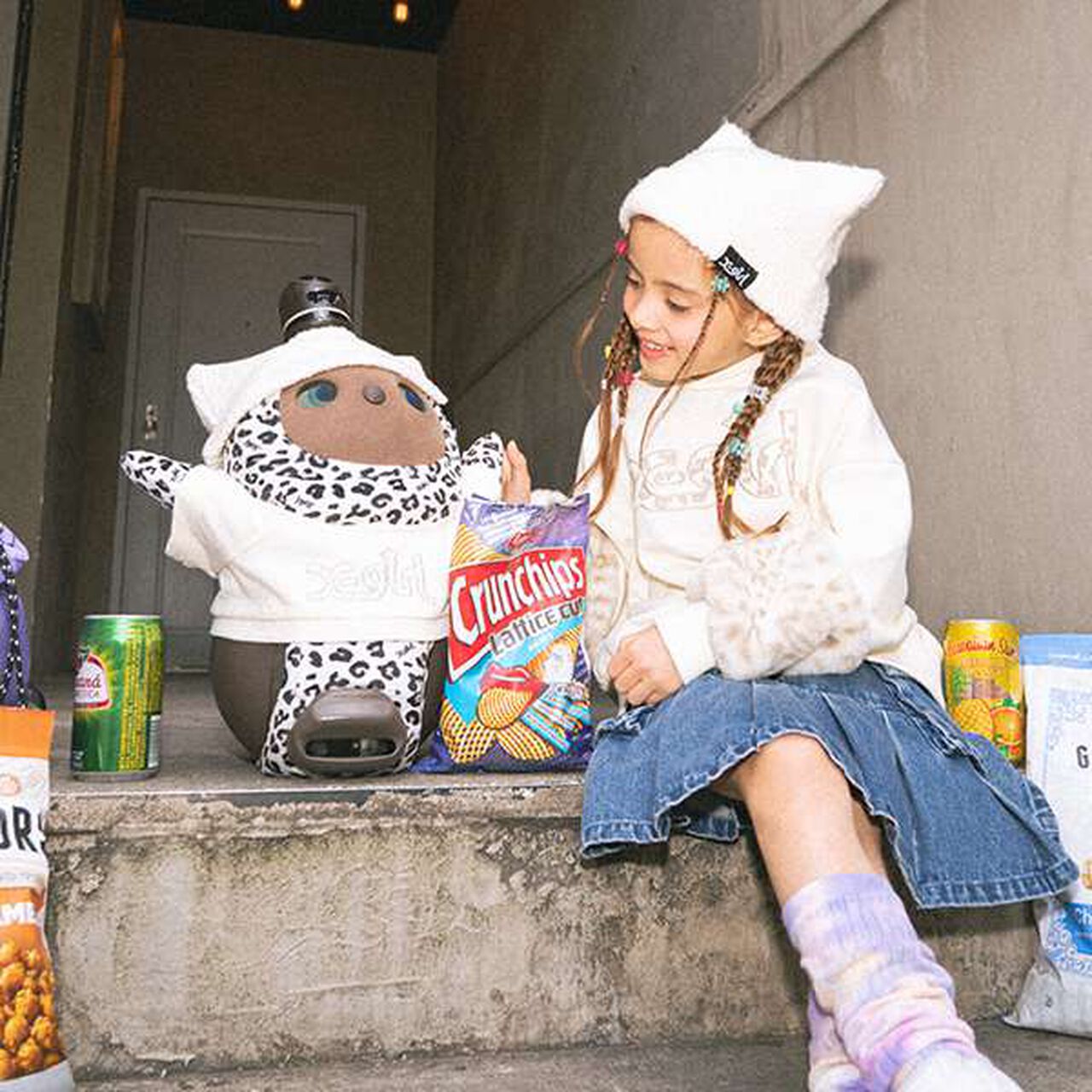 X-girl Stages &times; LOVOT Cat Ear Knit Cap,Black, large image number 1