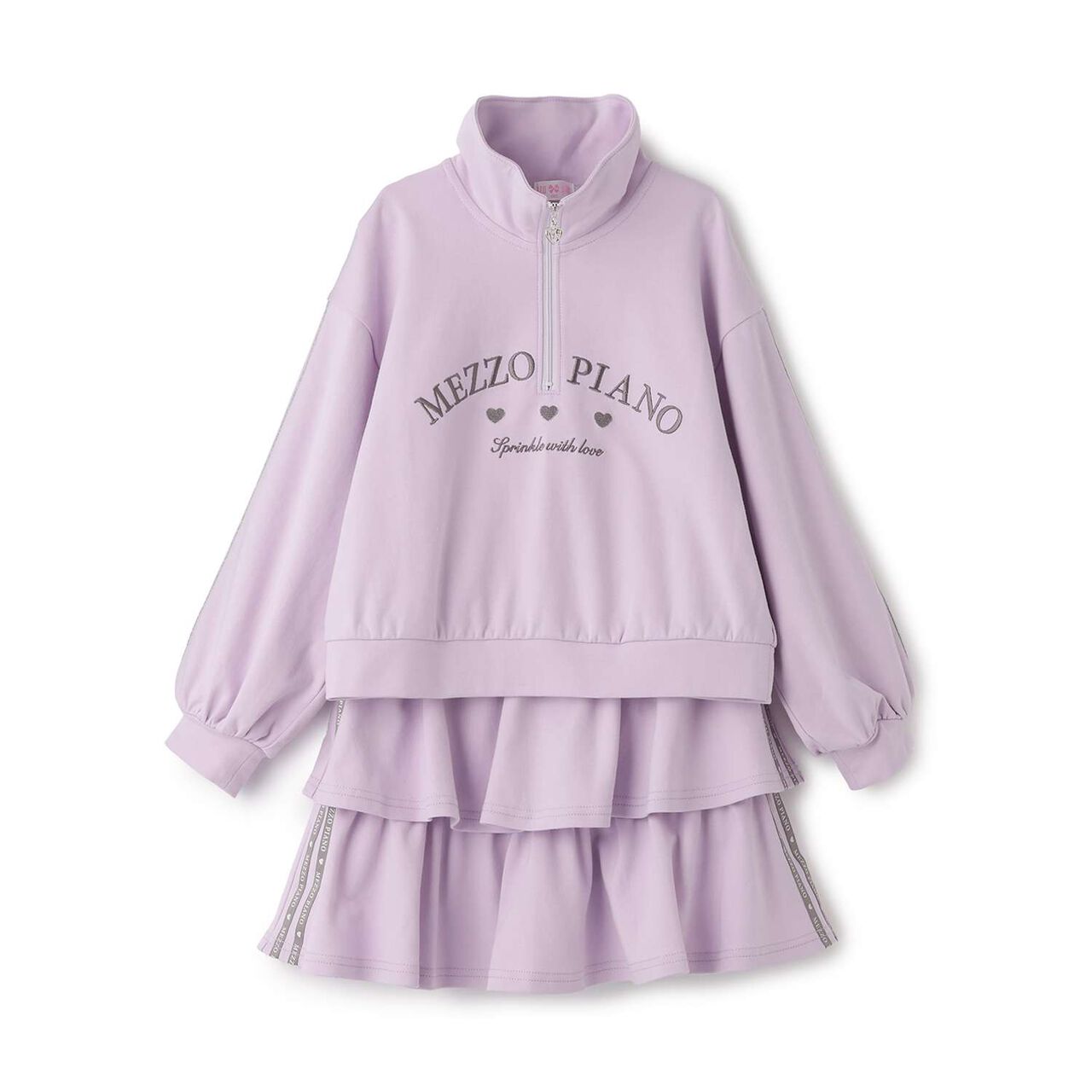 Half-Zip Pullover & Frill Skirt-Shorts Set,Lavender, large image number 0