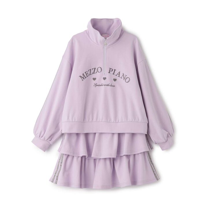 Half-Zip Pullover & Frill Skirt-Shorts Set,Lavender, medium image number 0