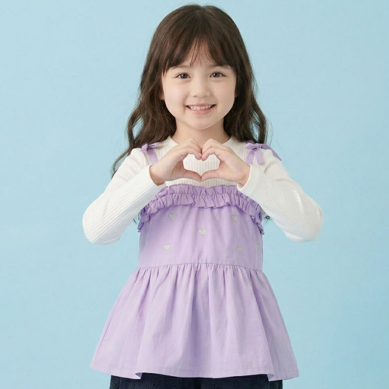 Heart Embroidered Frill Bustier Docking T-Shirt,Lavender, large image number 6