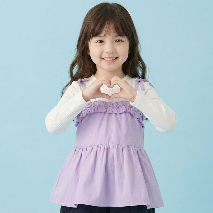 Heart Embroidered Frill Bustier Docking T-Shirt,Lavender, medium image number 6