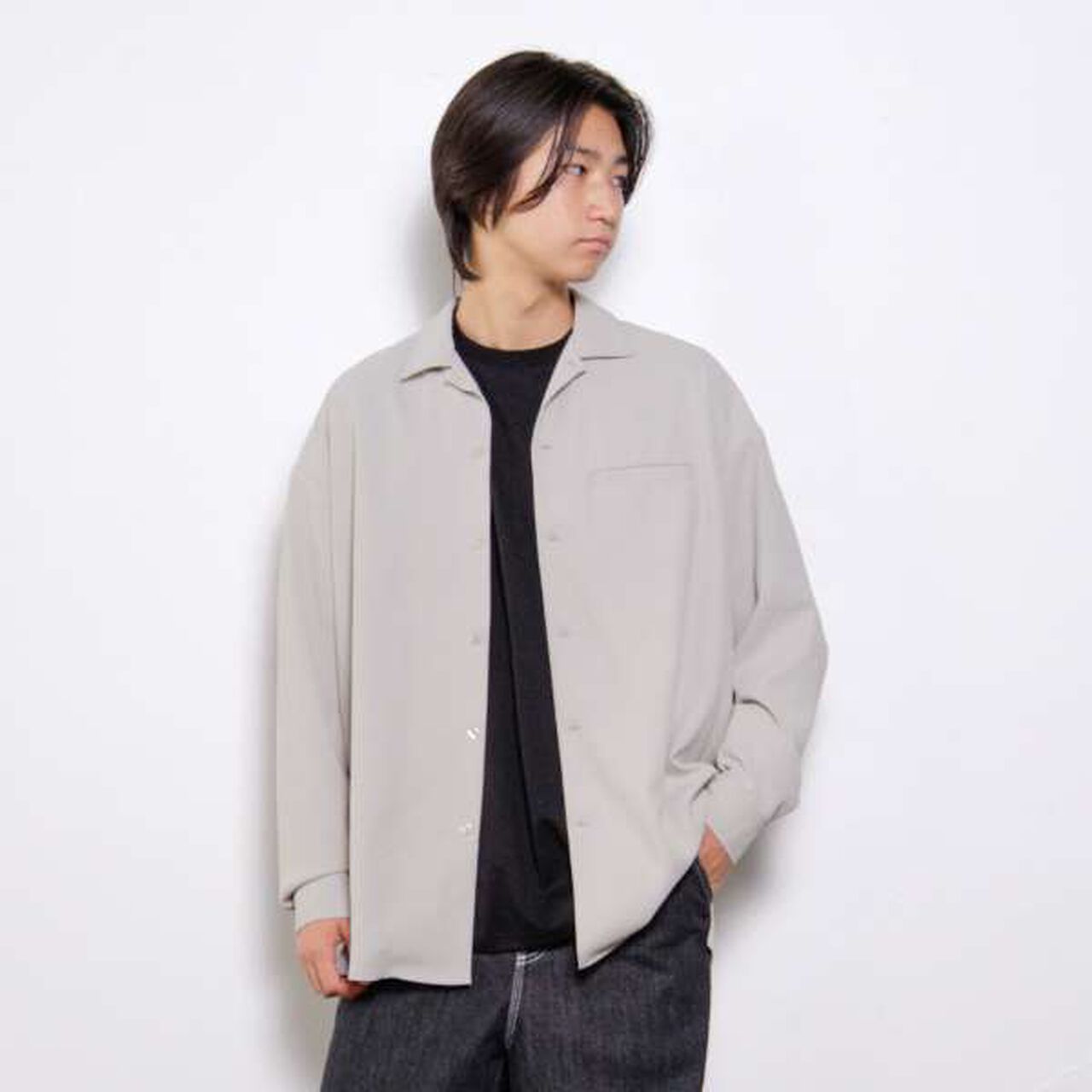 [Adult Size Available] [Set Up Compatible] Melty Open Collar Shirt,Light gray, large image number 0