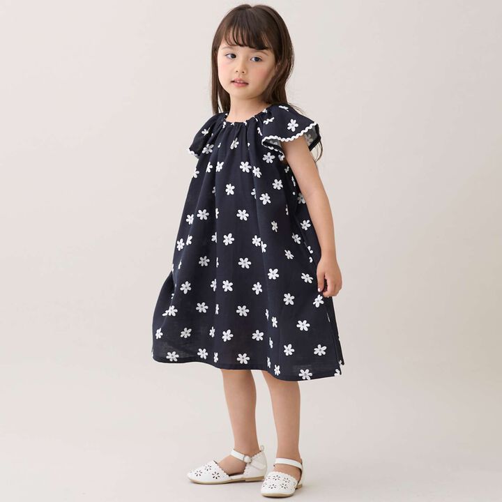 [Link] Cotton Rayon All-Over Pattern Short-Sleeve One-Piece Dress,Black, medium image number 5