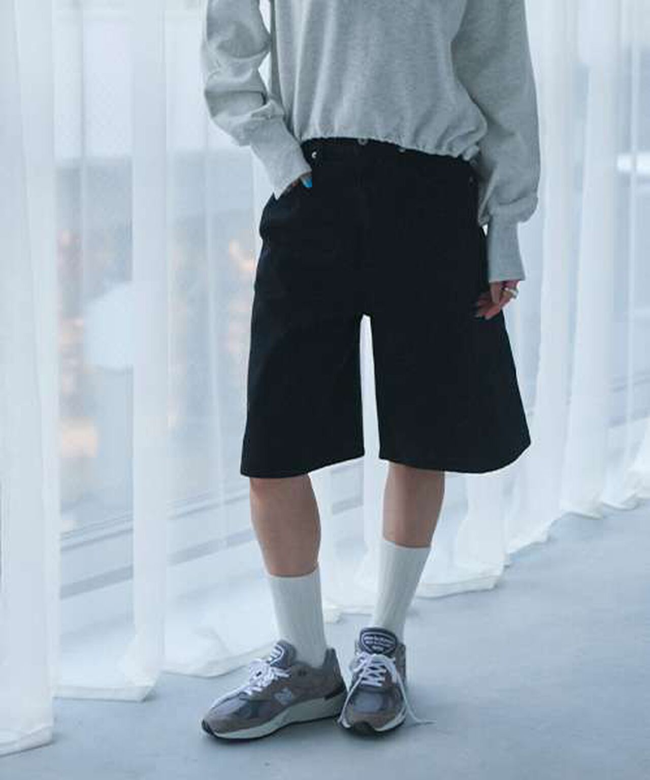 Denim Wide Half Pants,Blue, large image number 16