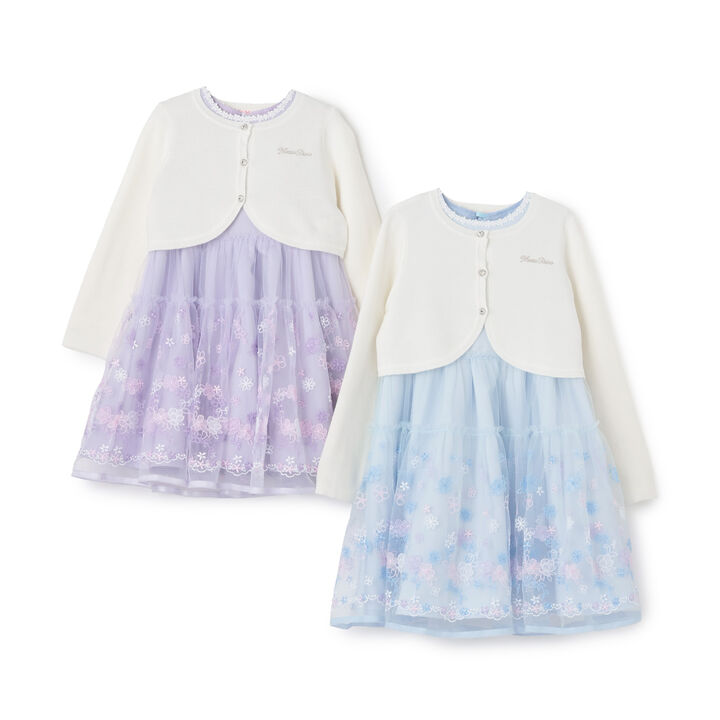 Floral Embroidery Dress & Knit Cardigan Set,Lavender, medium image number 4