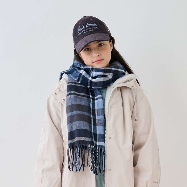 [Static-Free] Cashmere Touch Checkered Scarf,Navy, medium image number 0