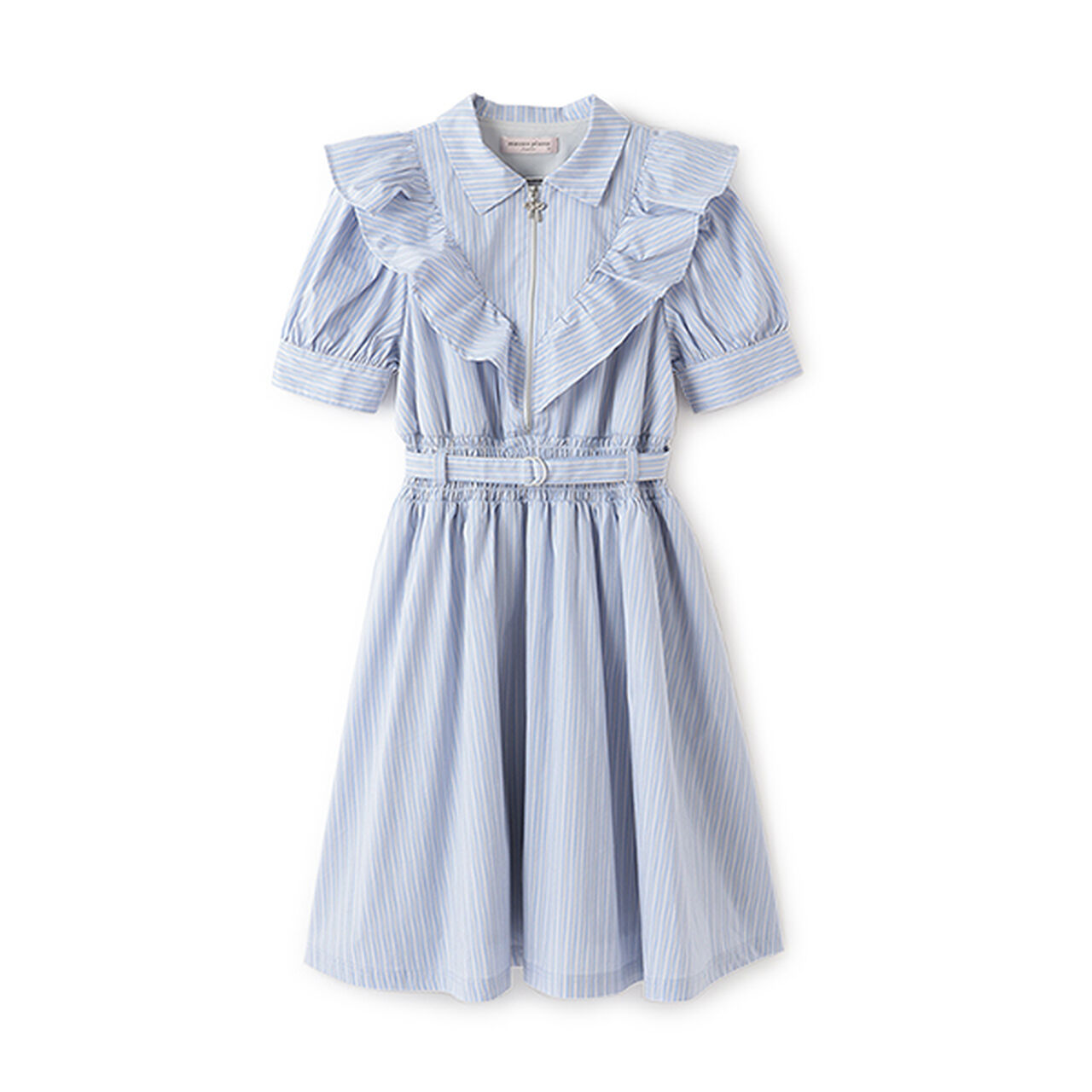 Half-Zip Frill One-Piece Dress,Sax blue, large image number 16