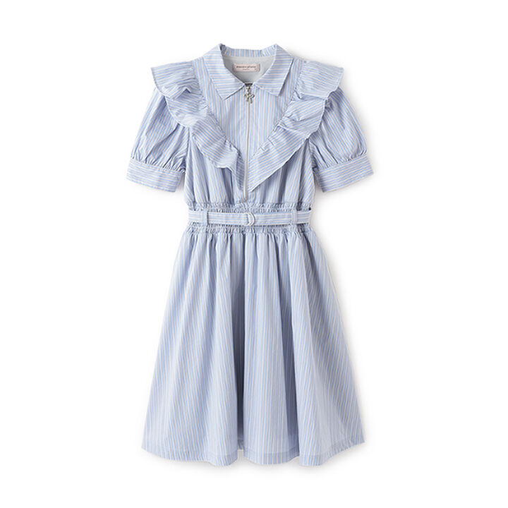 Half-Zip Frill One-Piece Dress,Sax blue, medium image number 16