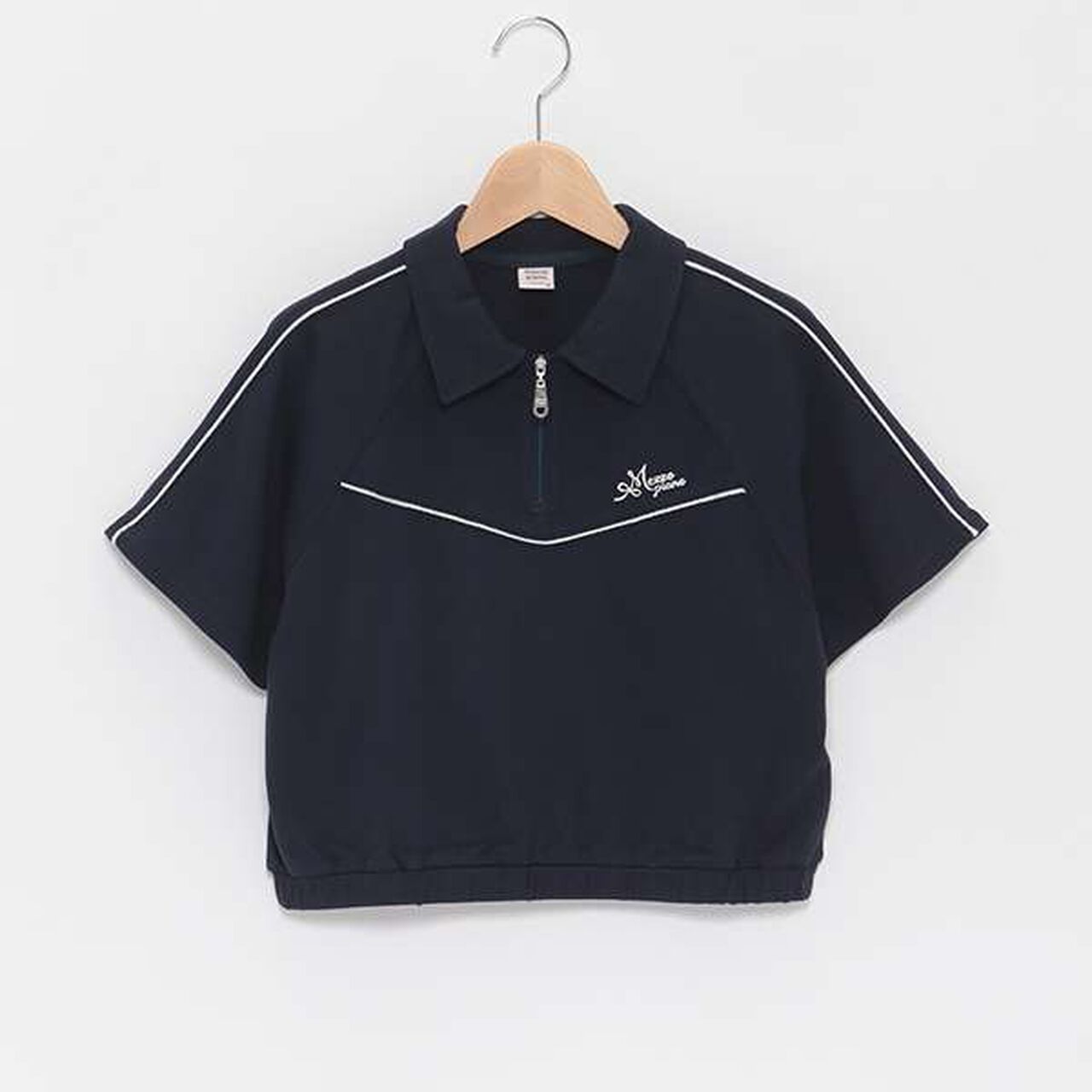 Lame Piping Half-Zip T-Shirt,Navy, large image number 16